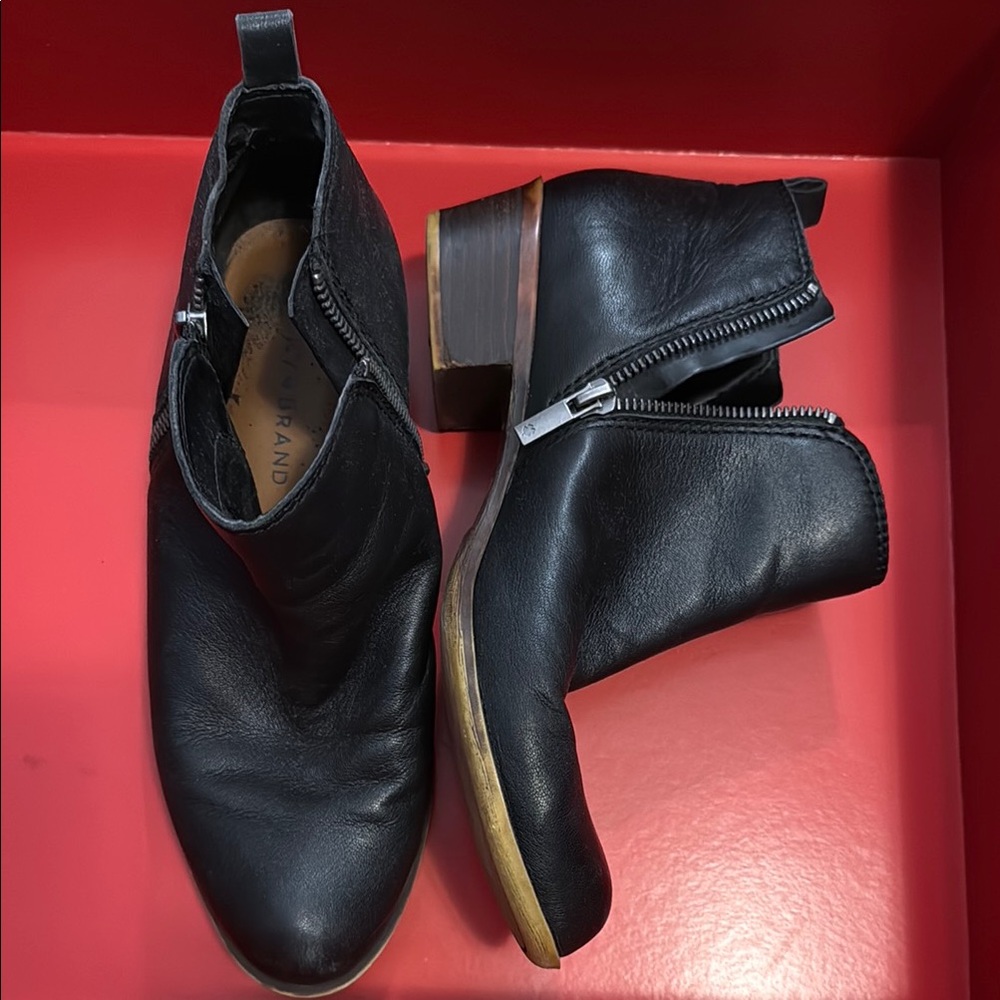 Lucky Brand Black Ankle Booties with Smooth Leather Finish